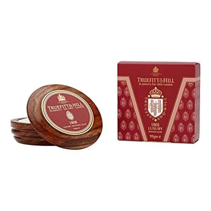 Truefitt & Hill Luxury Shaving Soap in Acacia Wood Bowl - 1805 - Hydrating, Rich Lather for a Closer, Smoother Shave, Gentle on Sensitive Skin, Perfect for Refills - 3.3 oz