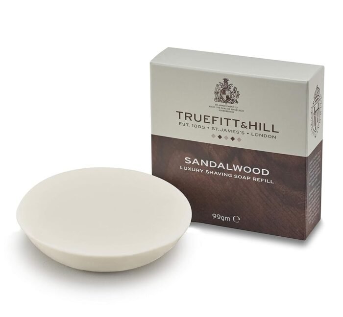 Truefitt & Hill Luxury Shaving Soap Refill for Acacia Wood Bowl - Sandalwood - Hydrating, Rich Lather for a Closer, Smoother Shave, Gentle on Sensitive Skin, Perfect for Refills...
