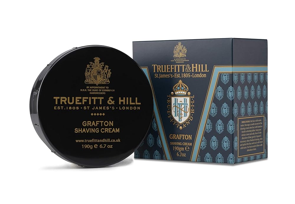Truefitt & Hill Shaving Cream Bowl – Grafton – Premium Glycerin-Based Lather, Smooth Glide, and Hydration for a Luxurious Shave – 6.7 oz.