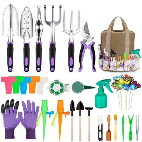 Tudoccy Garden Tools Set 83 Piece, Succulent Tools Set Included, Heavy Duty Aluminum Gardening Tools for Gardening, Non-Slip Ergonomic Handle Tools, Storage Tote Bag, Gifts...