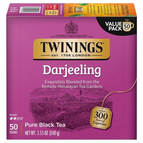 Twinings Darjeeling Black Tea Individually Wrapped Bags, 50 Count (Pack of 6), Delicate Light Taste, Caffeinated, Enjoy Hot or Iced | Packaging May Vary