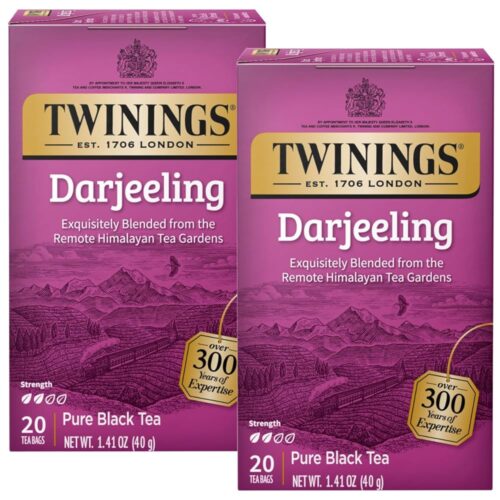Twinings Darjeeling Tea - A Delicate, Dry Black Tea, Sophisticated Coffee Alternative with Less Caffeine, Individually Wrapped Tea Bags, 20 Count (Pack of 2)