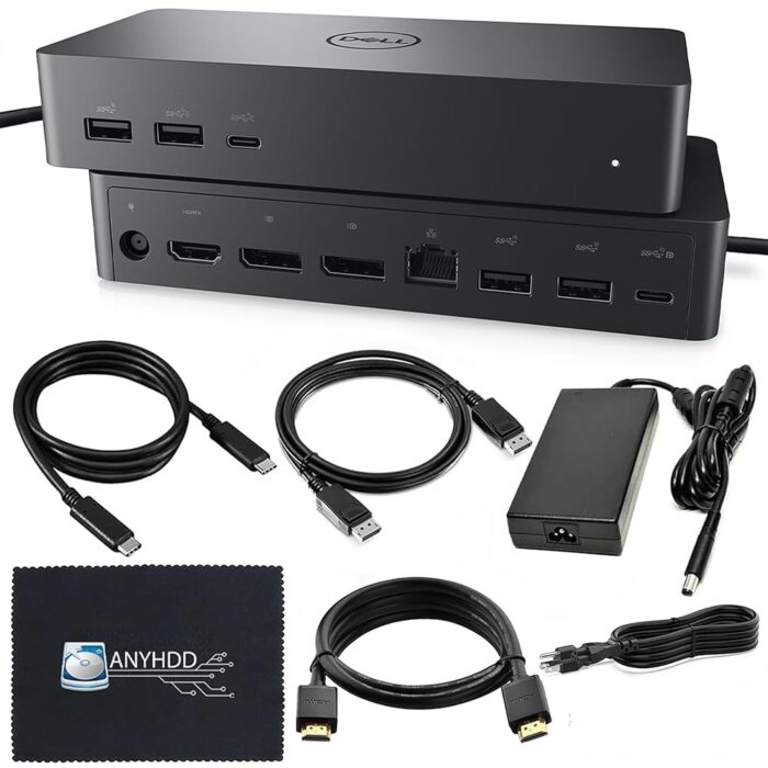 UD22 Dell Docking Station Dual Monitor Bundle - Universal Docking Station for Dell Laptop with 130W AC Adapter + HDMI Cable + DisplayPort Cable + USB-C Cable + Microfiber Cloth
