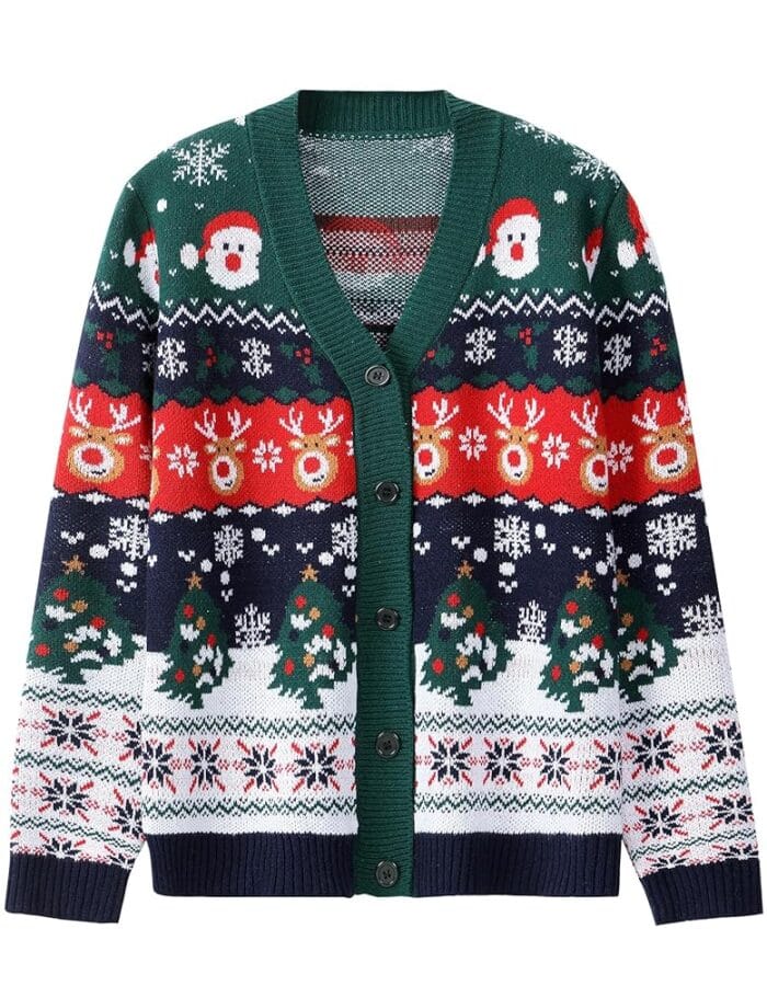Ugly Christmas Sweater for Men Button-Up Holiday Christmas Cardigan Sweaters Knit Pullover Gifts for Christmas