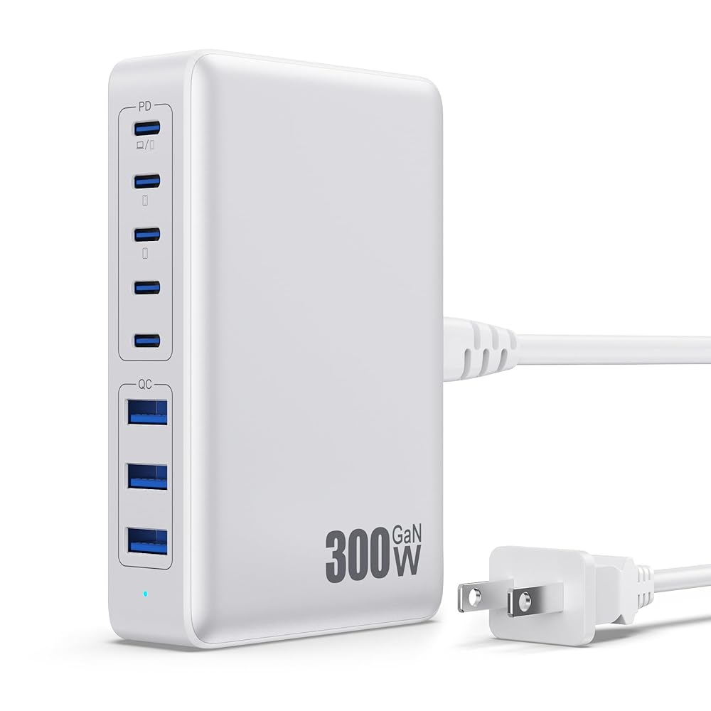 USB C Charger 300W USB C Charger Block Charging Station,(GaN IV) 8-Ports Fast Charging Hub,Upgraded PD 100W USB C Laptop Desktop Charger Adapter Compatible with…