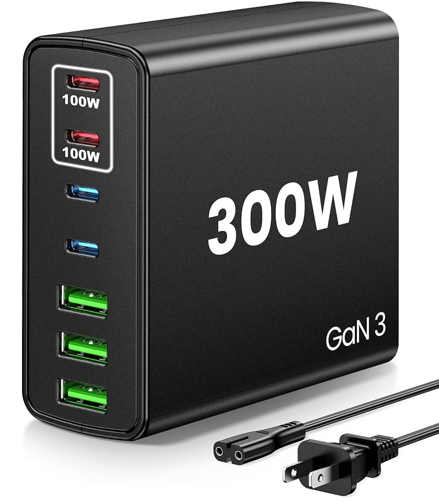 USB C Fast Charger Block 300W: 7 Port USB Charging Station Hub Brick – Dual PPS PD 100W Laptop Wall Charger Power Adapter for MacBook Pro DELL HP Surface iPad iPhone Samsung…