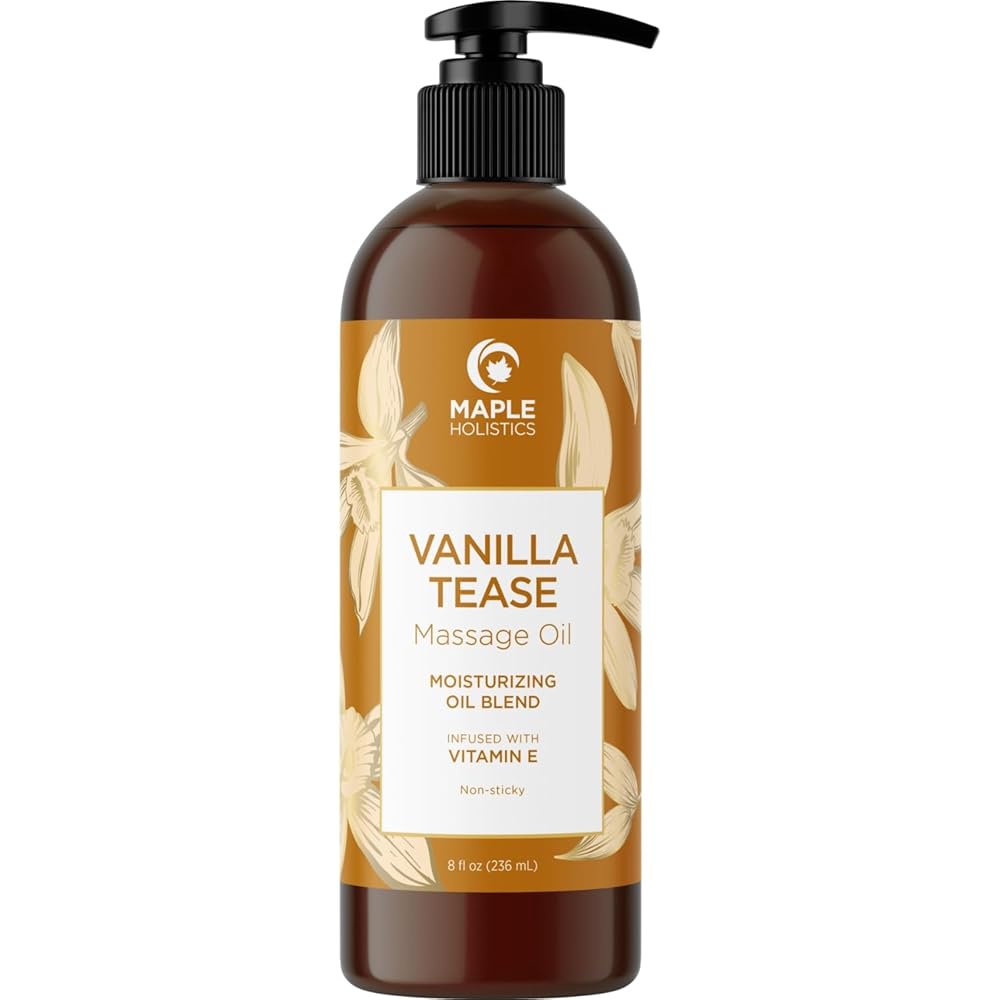 Vanilla Sensual Massage Oil for Couples – Irresistible Full Body Massage Oil for Date Night with Smooth Gliding Coconut and Sweet Almond Oil with Dreamy Vanilla Scent – Non GMO…