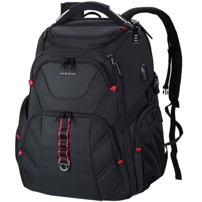 VANKEAN 17.3'' Travel Laptop Backpack TSA Friendly, Water Resistant Anti Theft Extra Large College Backpacks with RFID Pockets, USB Port for Men Women Business Work Bag, Black