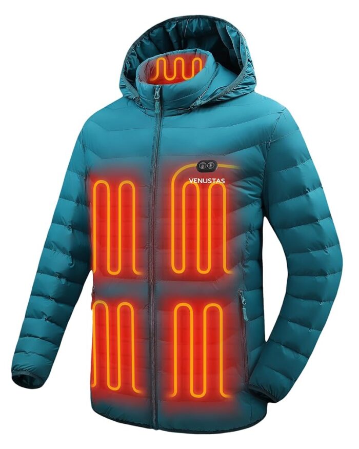 Venustas Unisex Dual-Control Heated Jacket, Water-resistant Heated Coat for Women and Men with Battery Included