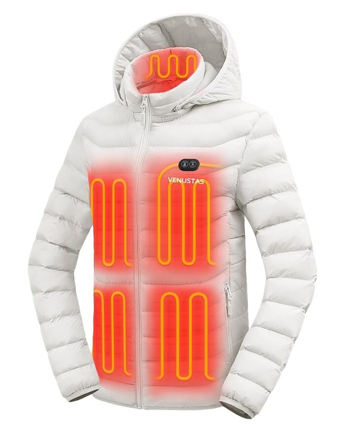 Venustas Unisex Dual-Control Heated Jacket, Water-resistant Heated Coat for Women and Men with Battery Included