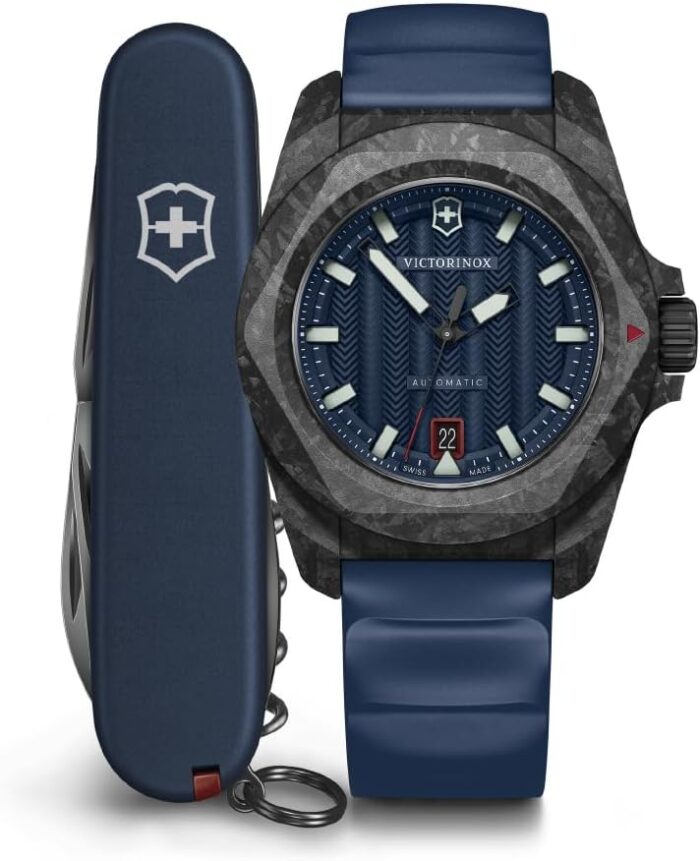 Victorinox I.N.O.X. Automatic Blue Dial Blue Rubber Strap Watch Set 41mm - 242022.1