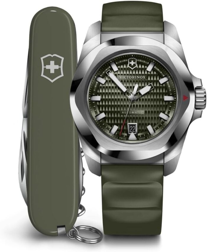 Victorinox I.N.O.X. Automatic Green Dial Green Rubber Strap Watch Set 41mm - 242017.1