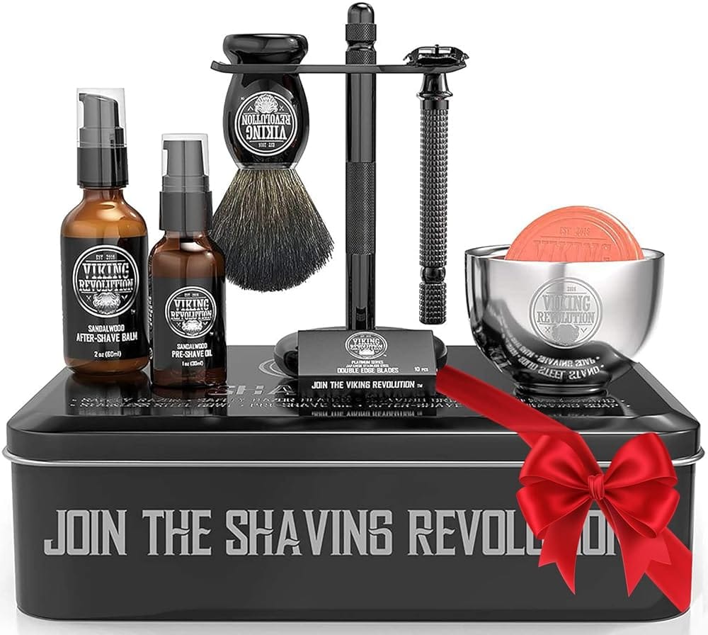 Viking Revolution Luxury Safety Razor Shaving Kit – Includes Double Edge Safety Razor, Stand, Bowl, After-Shave Balm, Pre-Shave Oil, Badger Brush – Safety Razor Kit