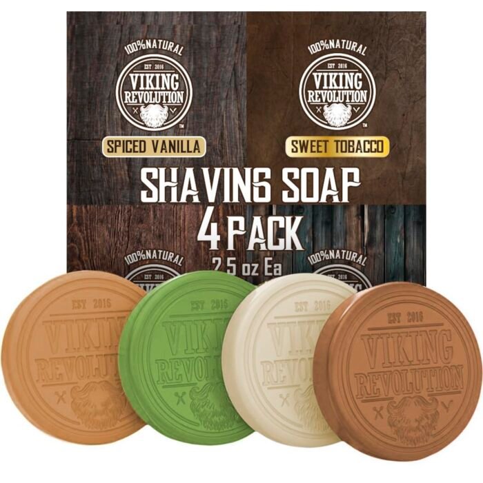 Viking Revolution Shaving Soap for Men - Shave Soap for Use with Shaving Brush and Bowl for Smoothest Wet Shave, Shaving Soap Puck - 4 Pack Variety, Each Pack 2.5oz (Vanilla,...