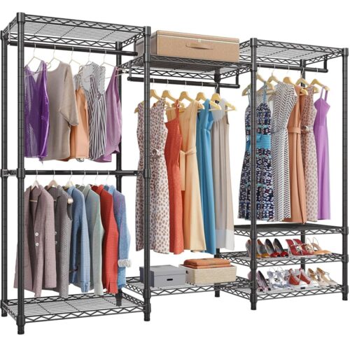 VIPEK V5 Portable Closet Wardrobe Heavy Duty Clothes Rack, Freestanding Clothing Rack with 4 Hang Rods & 8 Shelves, Adjustable Closet Rack, 68.9" L x 15.7" W x 76.4" H, Max Load...