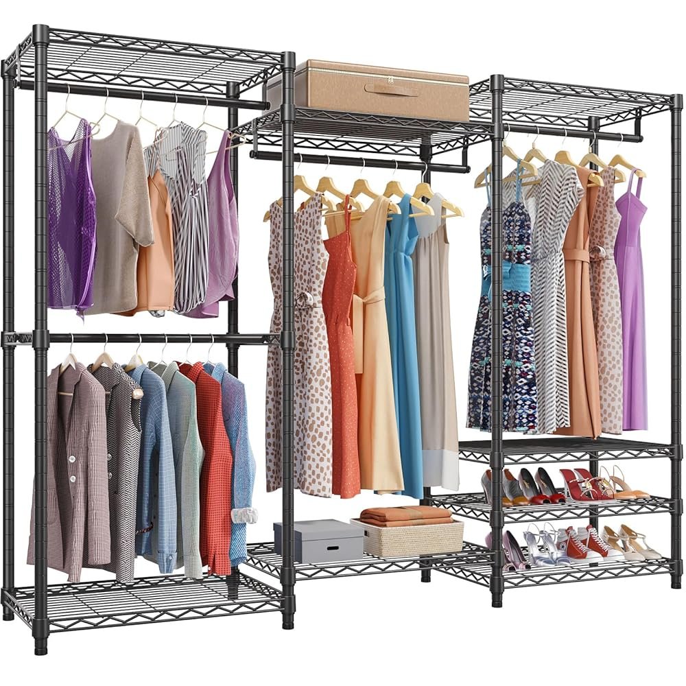 VIPEK V5 Portable Closet Wardrobe Heavy Duty Clothes Rack, Freestanding Clothing Rack with 4 Hang Rods & 8 Shelves, Adjustable Closet Rack, 68.9″ L x 15.7″ W x 76.4″ H, Max Load…