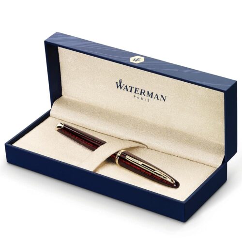 Waterman Carène Marine Amber Fountain Pen | Gloss Brown & Black with 23k Gold Clip | Medium Nib with Blue Ink Cartridge | Gift Box