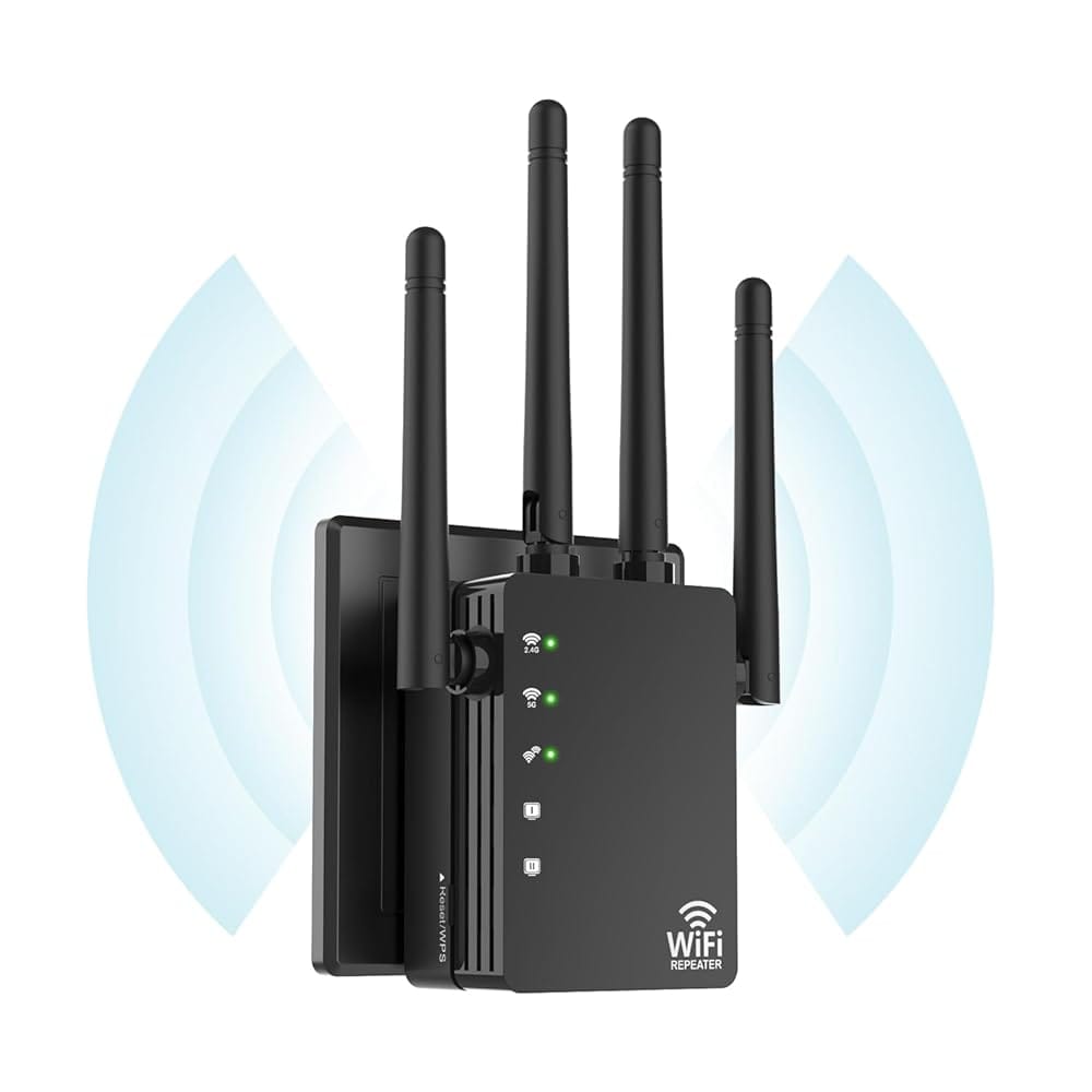 WiFi Extender Signal Booster with Ethernet Port, WiFi Extender with Dual Band 5GHz/2.4GHz, Up to 12880 Sq. ft Coverage, WiFi Range Extender for Home and Outdoors, 1200Mbps WiFi…