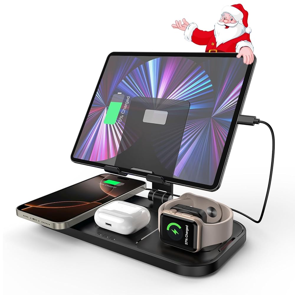 Wireless Charger 4 in 1 for Apple Charging Station for iPhone 16 Pro Max/15/14 Series, AirPods Pro 2, iPad Stand, Watch Charger for iWatch Series 10/9/8, Wireless Charging…