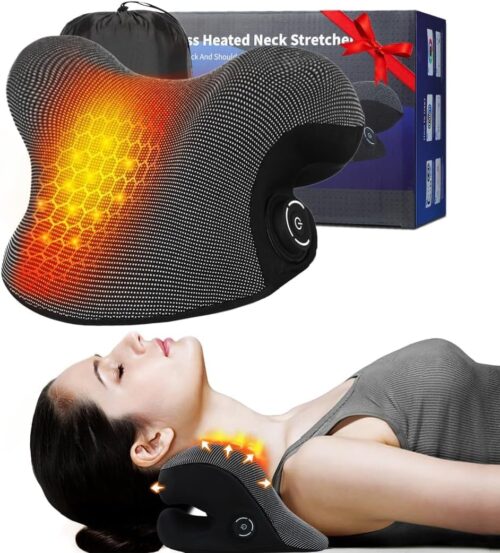 Wireless Heated Neck Stretcher for Pain Relief, Portable Cordless Neck Shoulder Cervical Traction Device with Graphene Heating Pad No Smell Magnetic Therapy Case Relaxer for TMJ...
