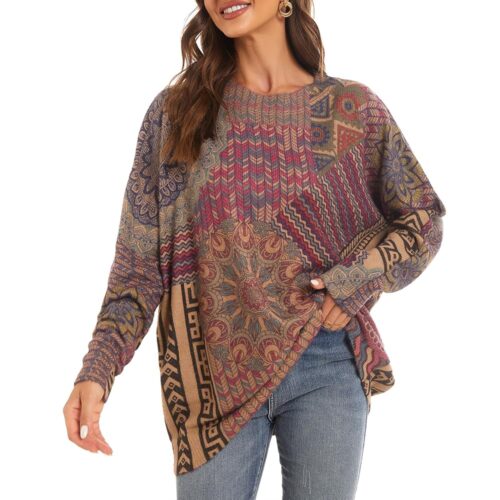 Womens Christmas Sweater Graphic Oversized Pullover Sweaters Casual Loose Long Sleeve Knit Sweater for Women