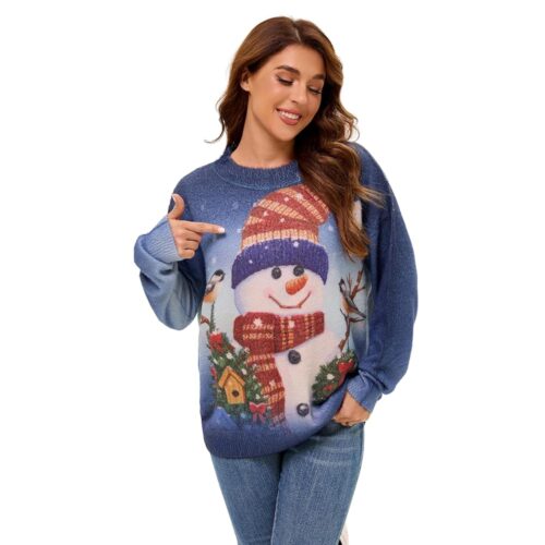 Womens Christmas Sweater Graphic Oversized Pullover Sweaters Casual Loose Long Sleeve Knit Sweater for Women