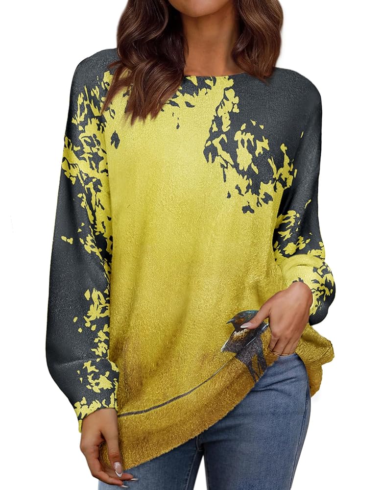 Womens Oversized Sweaters Fall 2024 Crewneck Knit Graphic Printed Pullover Sweater Tops Trendy Outfits