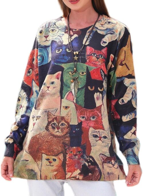 Womens Ugly Christmas Sweaters Casual Loose Oversized Pullover Sweaters Graphic Printed Knit Trendy Tops