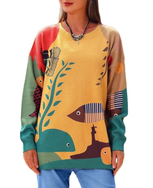 Womens Ugly Christmas Sweaters Casual Loose Oversized Pullover Sweaters Graphic Printed Knit Trendy Tops