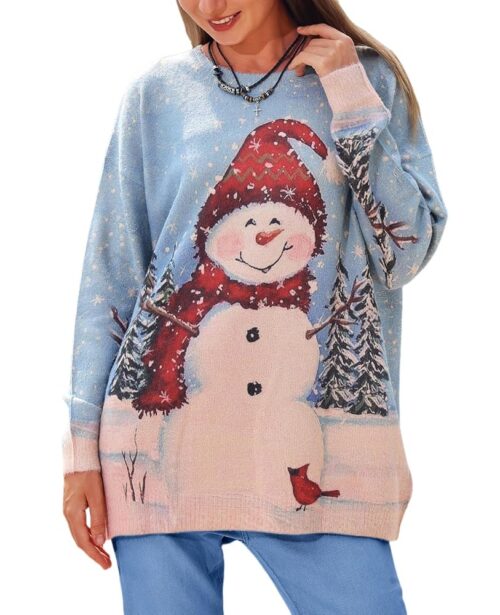Womens Ugly Christmas Sweaters Casual Loose Oversized Pullover Sweaters Graphic Printed Knit Trendy Tops
