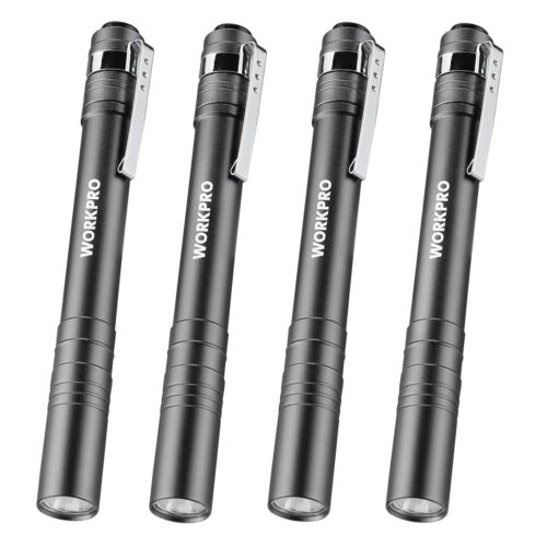 WORKPRO LED Pen Light, Aluminum Pen Flashlights, Pocket Flashlight with Clip for Inspection, Emergency, Everyday, 2AAA Batteries Include, Gray(4-Pack)