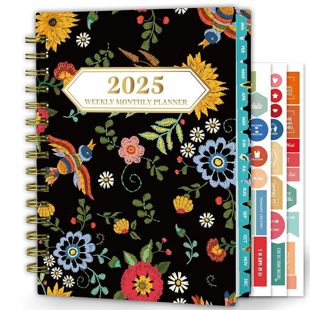 Ymumuda 2025 Planner, 12-Month Daily Weekly Monthly Planner from JAN.2025 to DEC.2025, 8.4″ X 6″, Spiral Planner Notebook with Stickers, Elastic Closure, Inner Pocket, Bird…