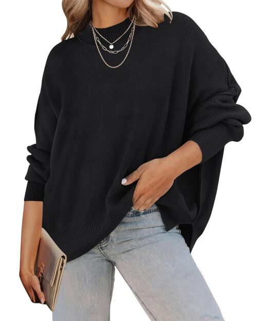 ZESICA Women's Fall Casual Long Sleeve Crew Neck Side Slit Oversized Ribbed Knit Pullover Sweater Tops