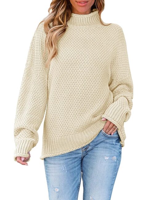 ZESICA Women's Turtleneck Batwing Sleeve Loose Oversized Chunky Knitted Pullover Sweater Jumper Tops