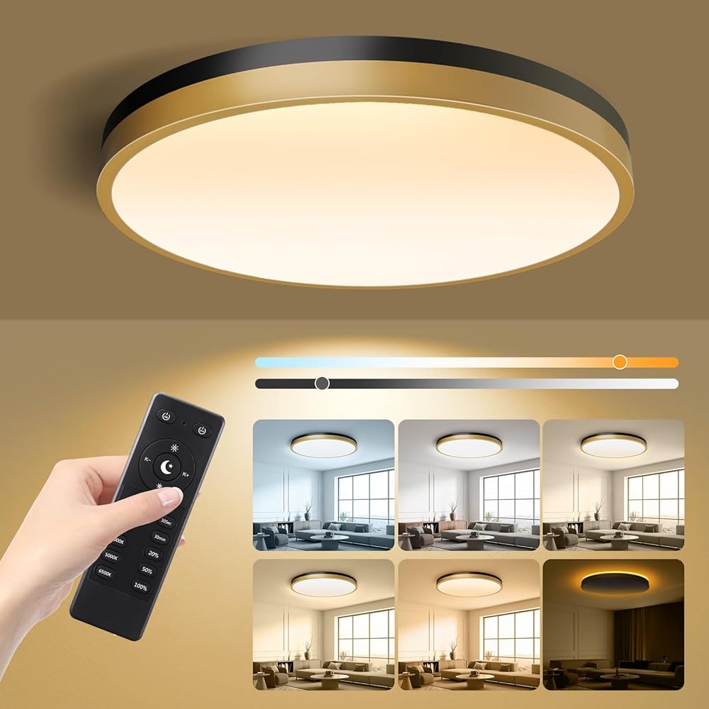 13 Inch Flush Mount Ceiling Light with Remote Control & Night Light, 5CCT Dimmable Ceiling Light Fixture, 25W 2500LM 2700K-6500K Adjustable LED Ceiling Lights for Bedroom…