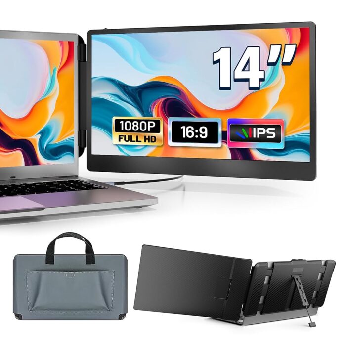 14" Laptop Monitor Extender, FHD 1080P IPS Dual Laptop Screen Extender, HDMI/USB-A/Type-C Plug and Play for Windows, Mac, Chrome, Android, Xbox, Switch, PS5, Work with 13.3”-17”...