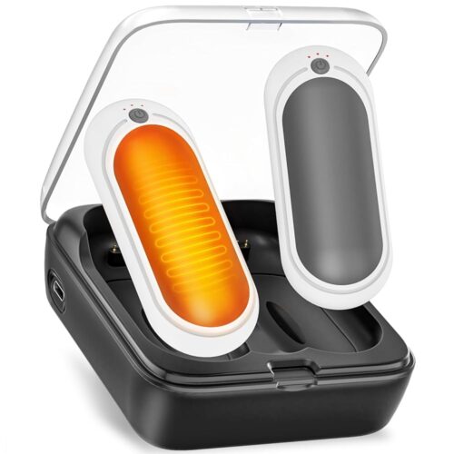 2 Pack Hand Warmers Rechargeable with Charging Case, Electric Portable Hot Hands Hand Warmers, Pocket-Sized Double Sides Heater, Winter/Outdoor/Indoor for Men Women