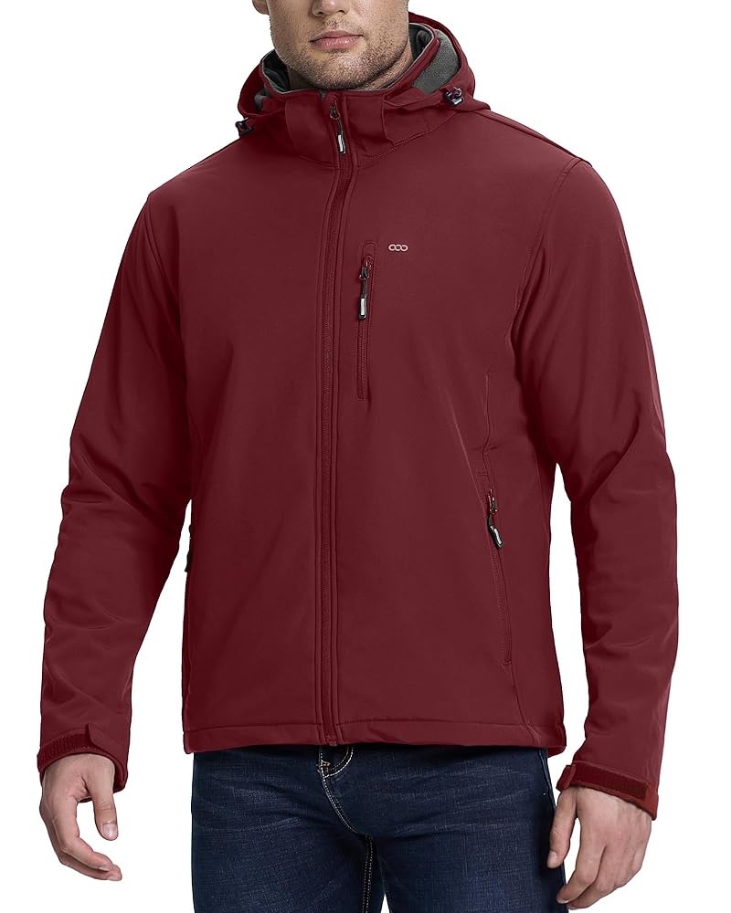 33,000ft Men’s Softshell Jacket with Hood Fleece Lined Windbreaker Lightweight Waterproof Jackets for Hiking