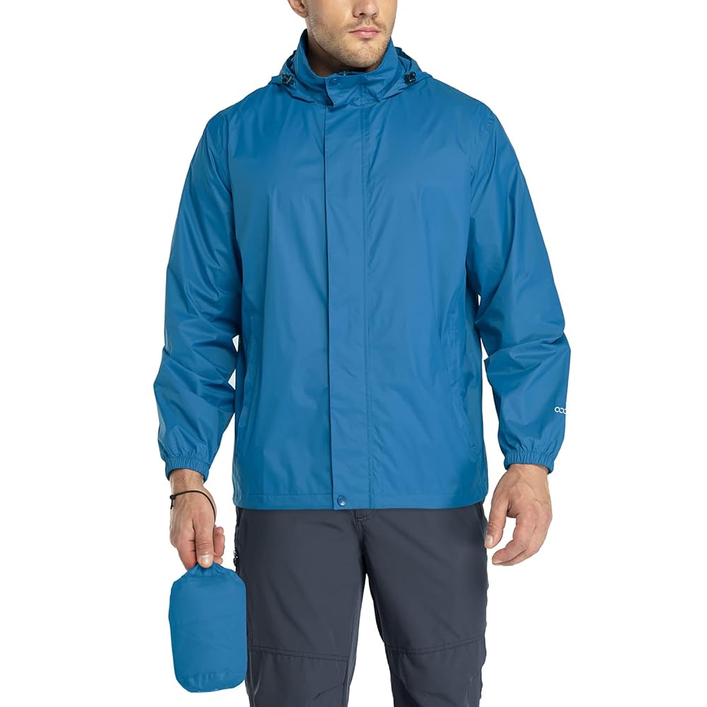 33,000ft Packable Rain Jacket Men’s Lightweight Waterproof Rain Shell Jacket Raincoat with Hood for Golf Cycling Windbreaker