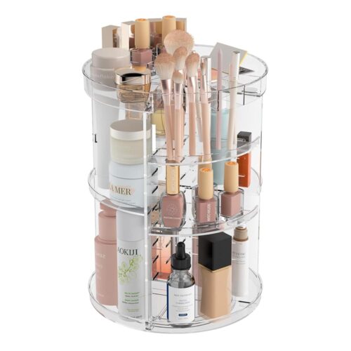 360 Rotating Makeup Organizer with Partition Slots, 8 Adjustable Layers Spinning Skincare Organizers, Large Capacity Makeup Desk Storage Shelf, Revolving Cosmetic Rack for...