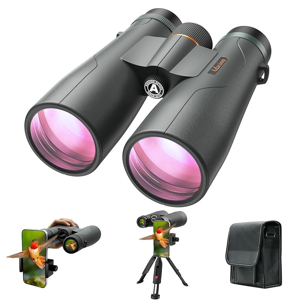 Adasion 15×56 UHD Binoculars for Adults High Powered with Phone Adapter and Tripod, Super Powerful BAK4 Prism Waterproof Binoculars for Hunting Stargazing Bird Watching Hiking…