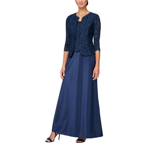 Alex Evenings Women's Two Piece Mother of The Bride Dress with Lace Jacket (Petite and Regular Sizes)