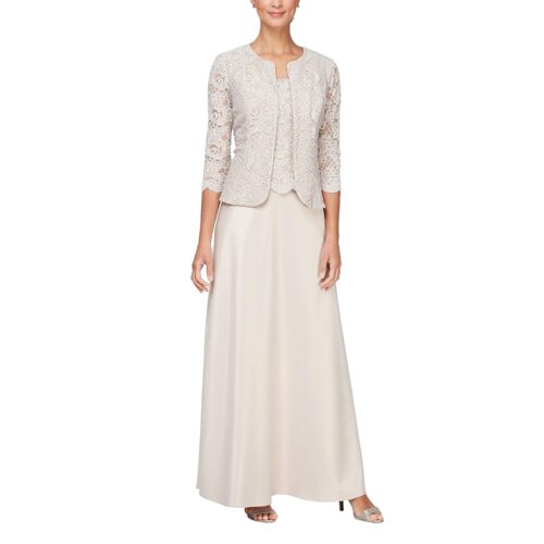 Alex Evenings Women's Two Piece Mother of The Bride Dress with Lace Jacket (Petite and Regular Sizes)