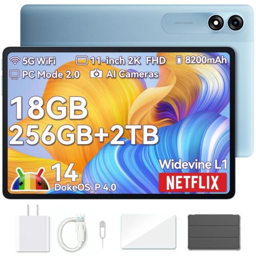 Blackview 2024 Tablet 11 inch Android 14 Tablets, 9WiFi with 18GB+256GB Storage(Expand to 2TB), Octa-core CPU, 2.4K FHD Display, Widevine L1, 8200mAh, 5G WiFi, 13MP+8MP/Face...