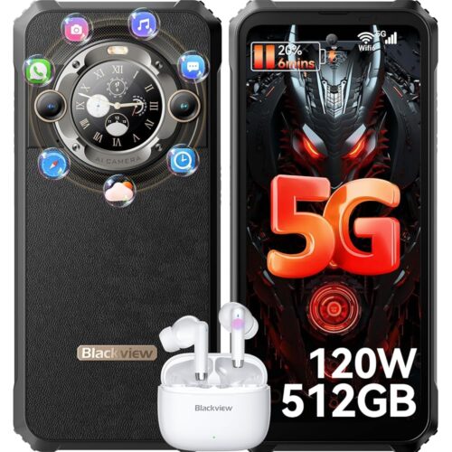 Blackview BL9000 5G Rugged Smartphone Unlocked (1.32" Rear Screen), 24GB+512GB, 50MP+50MP Camera, 120Hz 6.78"FHD+, Dual 5G SIM Rugged Phones, 120W+8800mAh, IP68/IP69K Waterproof...