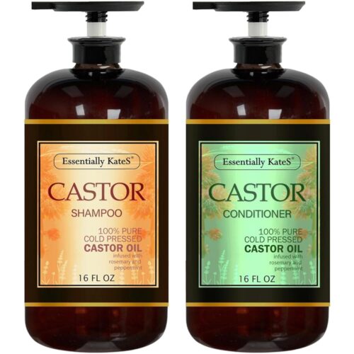 Castor Oil Rosemary Mint Shampoo and Conditioner 16 Fl Oz Set, Pack of 2 - Helps Thicker and Healthy Looking Hair - Sulfate & Paraben Free