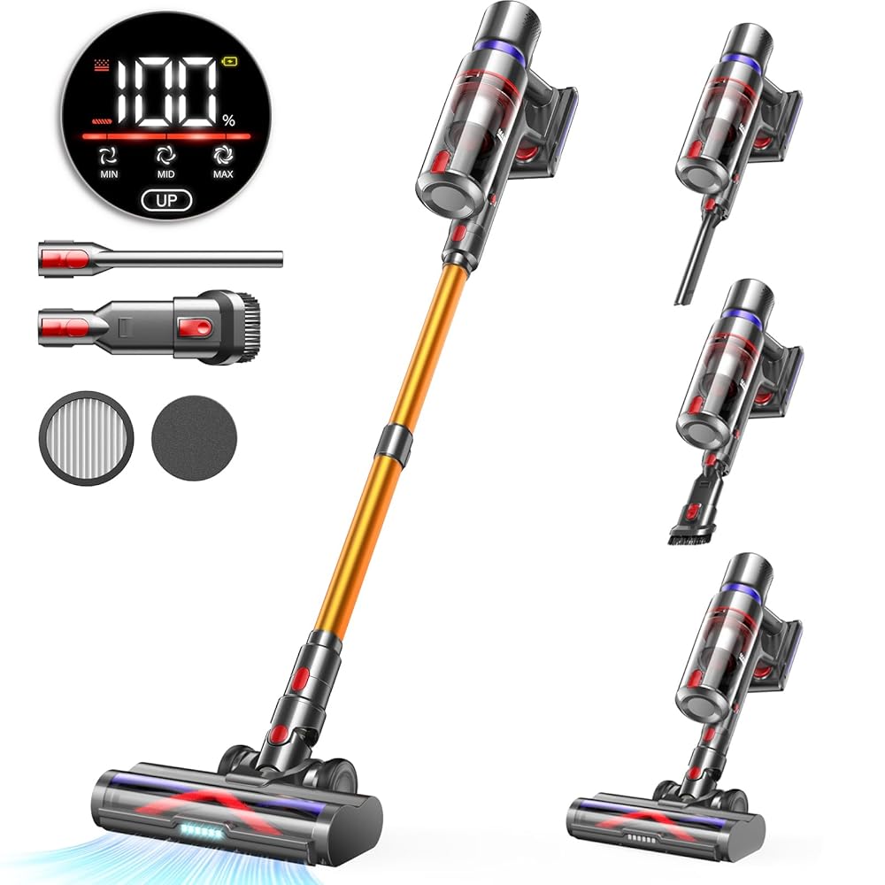 Cordless Vacuum Cleaner, 45Kpa 550W 60Mins Vacuum Cleaners for Home, Stick Vacuum with LED Touch Screen, Anti-tangle Wireless Vacuum, Rechargeable Cordless Vacuum for Pet Hair,…