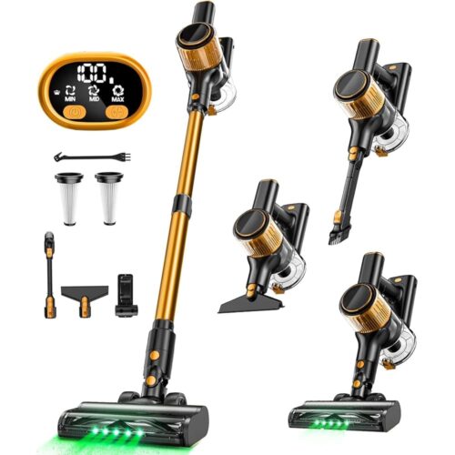 Cordless Vacuum Cleaner, 8 in 1 Powerful Suction Lightweight Vacuum Cleaner for Home, LED Display, 3 Suction Modes, 45Mins Detachable Battery Vacuum for Hard Floor Carpet Pet...