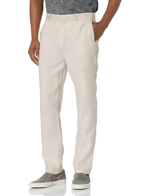 Cubavera Men's Delave 100% Linen Pant, Flat Front Lightweight Fabric, Relaxed Summer Pants For Men
