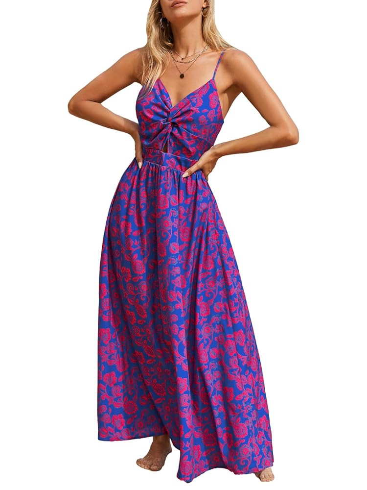 CUPSHE Maxi Dress for Women V Neck Beach Paisley Sleeveless Casual Cutout Twisted Sun Dress Summer Formal Dress
